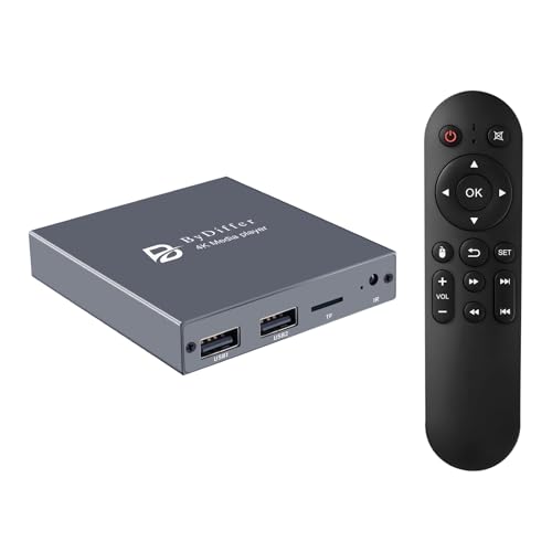 ByDiffer Reproductor multimedia digital 4K, reproductor de vídeo MP4 para TV con salida HDMI/AV/óptica, mini reproductores multimedia HD 4K a 60Hz para unidad USB/tarjeta micro SD, señalización