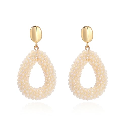 Beige Boho Ohrringe hängend für Damen Tropfenförmige Reisperlen Leichte Ohrringe Eleganter Hingucker für Frauen Modischer Schmuck