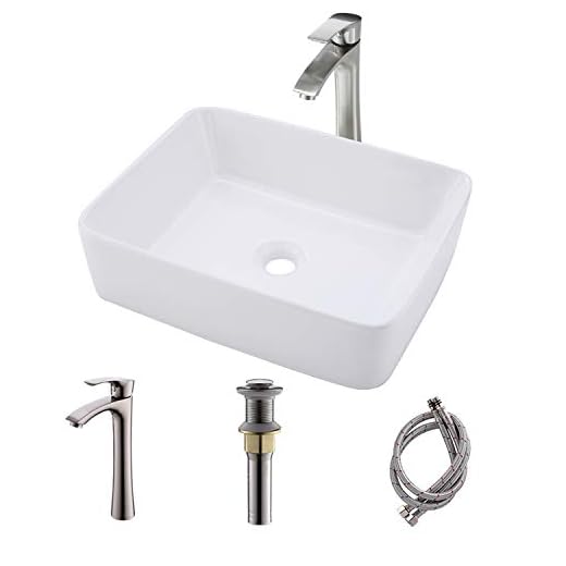 Rectangle Bathroom Sink and Faucet Combo-Bokaiya 16x12 Rectangle Above Counter Porcelain Ceramic Bathroom Vessel Vanity Sink Art Basin, Faucet Matching Pop Up Drain Combo
