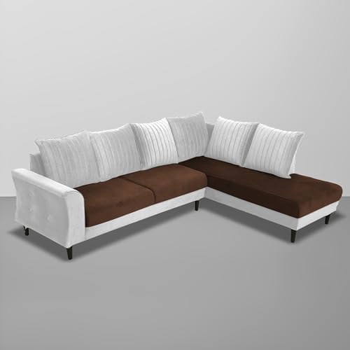 Image of Gratly RHS 4 Seater L Shape Sofa Set for Living Room (Brown Grey Colour) Premium Fabric Sofa