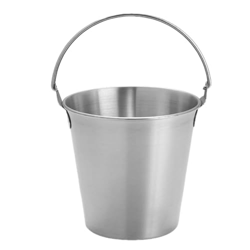 Secchio rotondo multiuso in acciaio inossidabile con manico, piccolo secchiello per il ghiaccio per bevande, vino, patatine fritte, ali di pollo, bar domestici, uso per feste (Argento)