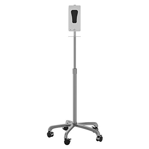Image of Hand Sanitizer Station - CTA Heavy-Duty Height-Adjusting Mobile Floor Stand with 5 Swivel Casters and Automatic Soap and Hand Sanitizer Dispenser (SAN-HFSD) - Silver