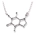 Pewter Caffeine Molecule Cast Necklace Gift packaged in a glass topped box with informational card