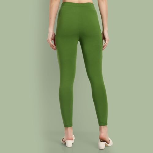 Image of ONE SKY Women Ankle Length Leggings | Premium Cotton Modal Spandex Blend | High Waist Stretchable & Bio-Washed Fabric | Colour-Lock | Ethnic Leggings for Women