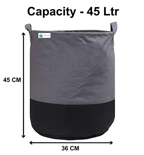 Image of 45L Non-Woven Laundry Bag | Foldable Clothes Storage Basket with Handles | Durable Collapsible Laundry Hamper for Dirty Clothes, Toys & Home Organization (Grey & Black) (Pack of 1)