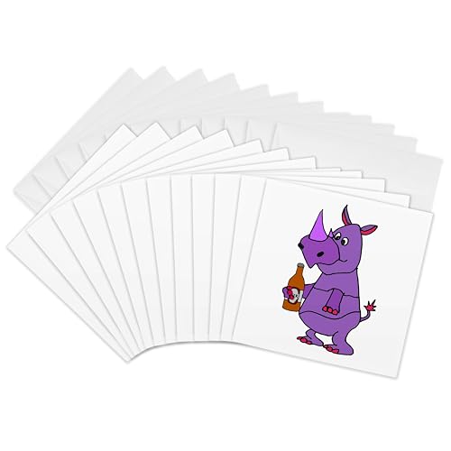 Cartes de vœux rhinocéros buvant de la bière 3dRose - Lot de 12 cartes