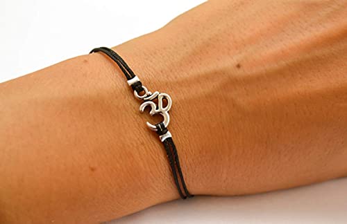 Om Bracelet, Women Bracelet With Tibetan Silver Om Charm, Hindu Symbol, Black Cord, Gift For Her, Yoga Bracelet, Lucky Charm, Chakra Jewelry #TOP6