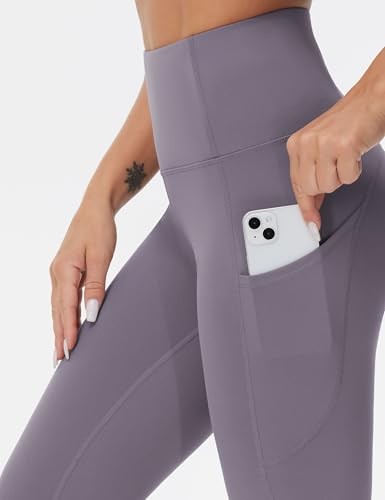 Image of THE GYM PEOPLE Thick High Waist Yoga Pants with Pockets, Tummy Control Workout Running Yoga Leggings for Women