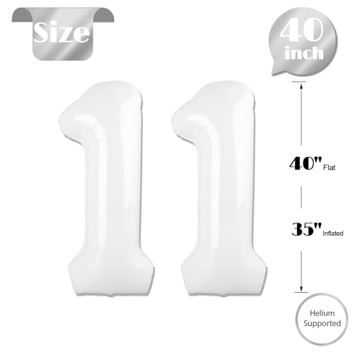 Image of White Number 11 Balloon 40 inch, Translucent 11 Number Balloons, 11th White Birthday Decorations, 11 Year Old Party Supplies