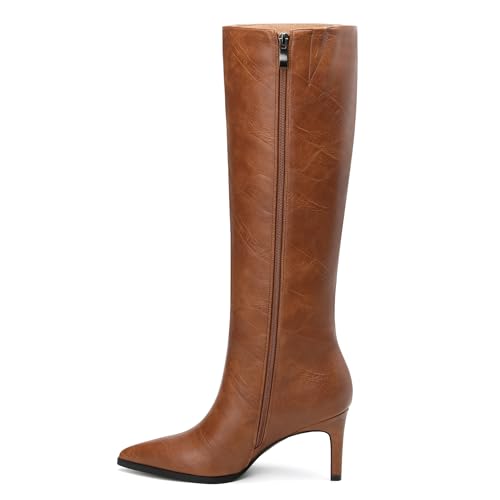 ROSERWISH Women’s Knee High Boots Pointed Toe Low Kitten Heel Tall Boots Comfortable Casual Leather Fall Long Boots With Side Zipper2