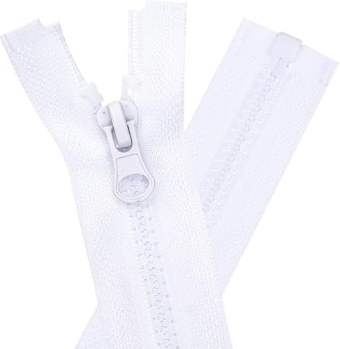 DOITEM Lot de 5 fermetures éclair en plastique - Dents de 5 mm - Taille moyenne - Séparables - Pour vestes (blanc, 45 cm)