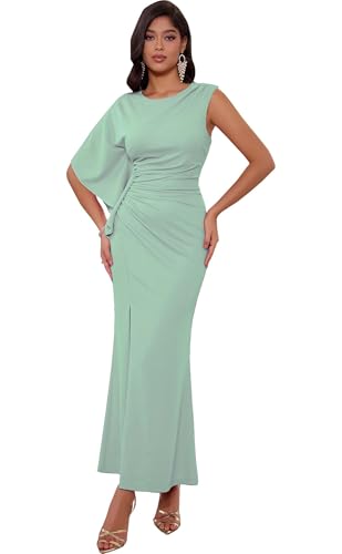Robe de soirée élégante à taille drapée et coupe asymétrique