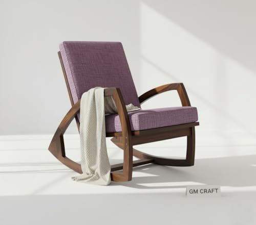 Image of Solid Sheesham Wood Rocking Chair for Living Room - Upholstered Relaxing Chair - Wooden Rocking Chair for Adults for Home Outdoor Indoor (Walnut, Nash)