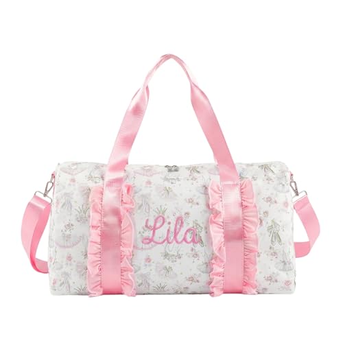 Personalized Overnight Bag for Teen Girls Custom Embroidered Name Weekender Duffle Bag Large Capacity Travel Carry On Bag for Sleepovers School and Weekend Trips (Pink Ballerina)