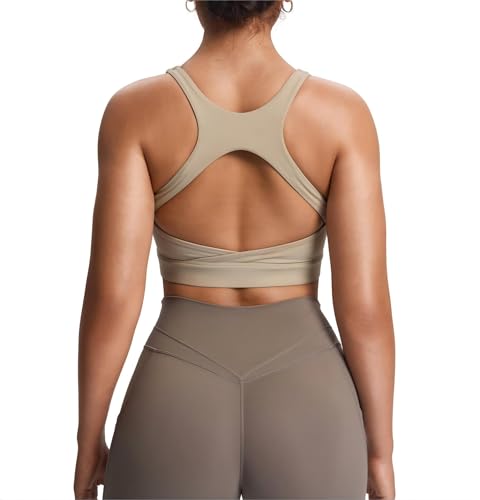 Aoxjox Women's Workout Sports Bras High Impact Fitness Training Gym Khloe Bra Yoga Crop Tank (Mink, Small)