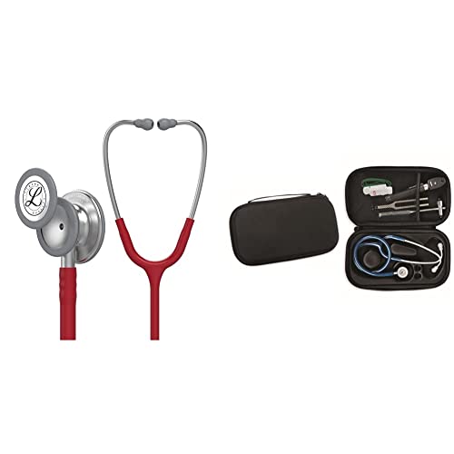 3M Littmann Stéthoscope de Surveillance Classic III, Tubulure Bordeaux, 69 cm, 5627 + GIMA ÉTUI CLASSIC pour stéthoscope - noir.