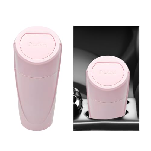 ZNDAW Car Trash Can Bin with Lid, Mini Vehicle Cup Holder Organizer Leakproof Garbage Bin, Waterproof Cup Type Trash Can Multi-Function Storage Container for RV Home Office (Pink)