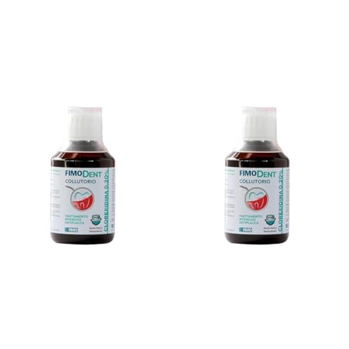 Fimodent Collutorio - Clorexidina 0.20% con SPDD (Sistema Protezione Discromie Dentali) e gradevole gusto menta - Trattamento antiplacca e antibatterico prolungato - 200ml (Confezione da 2)
