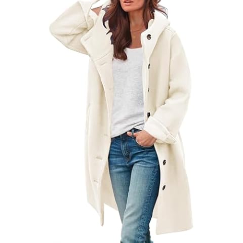 SAUKOLE Women's Elegant Wool Blend Pea Trench Coat Mid-Long Winter Hooded Dress Outwear Jacket Beige Cover