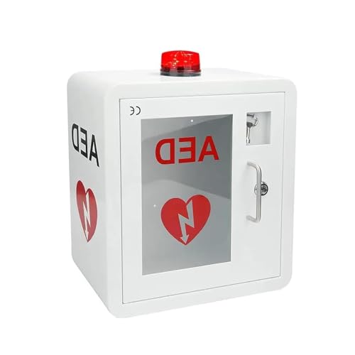 STWBHW Coffret d'alarme de défibrillation Cardiaque, Armoire de défibrillateur AED, Trousse de Premiers Secours Murale, boîte de Rangement de défibrillateur avec lumière et Alarme, Trousse