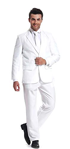 YOU LOOK UGLY TODAY Mens Party Suit Solid Color Jacket Costume Leisure Suit for Holiday Party with Tie & Pants (White XXL) YOU LOOK UGLY TODAY Mens Party Suit Solid Color Jacket Costume Leisure Suit for Holiday Party with Tie & Pants (White XXL)