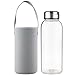 SHBRIFA Sports Glas Trinkflasche 1000ml / 1500ml / 1 Litre / 1.5 Litre, Borosilikat Glas Wasserflasche mit Neoprenhülle und Edelstahldeckel