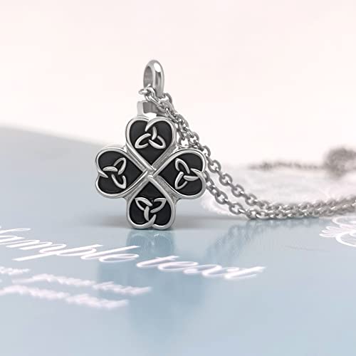 Four Leaf Clover Lotus Cremation Urn Necklace for Ashes Flower Ashe Holder Memorial Keepsake Jewelry Gift3