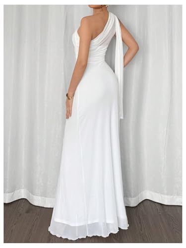 GORGLITTER Women's One Shoulder Mesh Dress Ruched Fishtail Bodycon Maxi Wedding Guest Dresses2