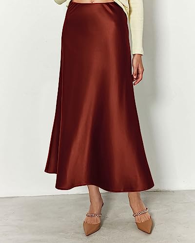 Image of BTFBM 2026 Summer Womens Skirts Silk Elegant High Waist Flowy Long Satin A-Line Midi Skirt Cocktail Wedding Party
