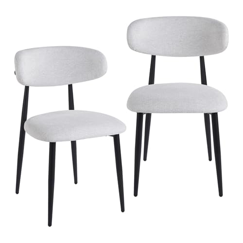 2er Set Esszimmerstühle Japandi: Moderne Polsterstühle mit Gewebtem Leinenbezug - Ergonomische Rückenlehne Schwarze Metallbeine - Bequeme Küchenstühle für Esszimmer Wohnzimmer Büro (Weiß, 2er) 2er Set Esszimmerstühle Japandi: Moderne Polsterstühle mit Gewebtem Leinenbezug - Ergonomische Rückenlehne Schwarze Metallbeine - Bequeme Küchenstühle für Esszimmer Wohnzimmer Büro (Weiß, 2er)