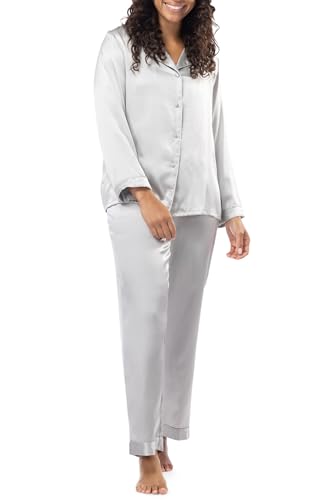 Image of Fishers Finery Women's 100% Mulberry Silk Long Pajama Set with Gift Box