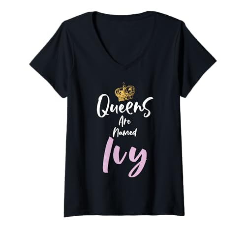 Femme Ivy Name Queen personnalisé pour femme et fille Rose/noir T-Shirt avec Col en V