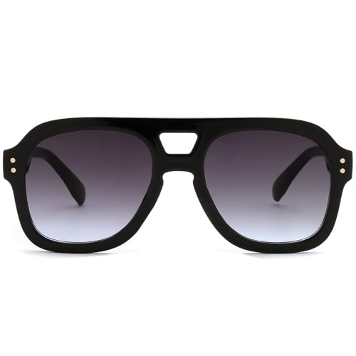 Image of FEISEDY Vintage Aviator Sunglasses Double Bridge Women Men Large Square Thick Frame Trendy Eyewear UV400 B2846