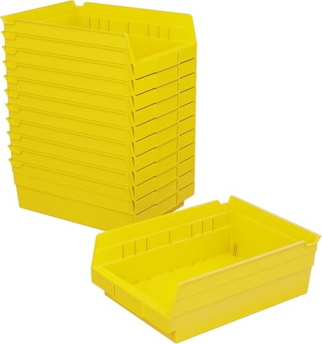 Akro-Mils 30150 Plastic Shelf Bins, Heavy Duty Storage Bins for Garage, Closet, and Drawer Organization, 12-Inch x 8-Inch x 4-Inch, Yellow, 12-Pack