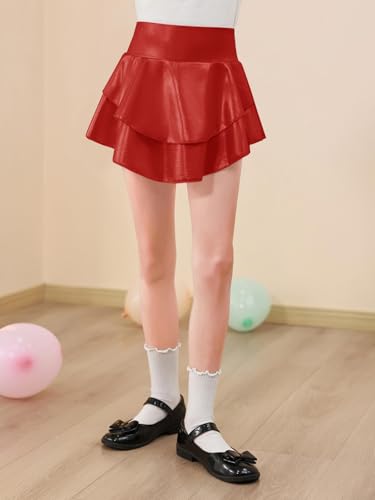 Image of Haloumoning Girls Metallic Skater Skort Kids Shiny Scooter Skirt 4-14 Years | High Waisted, Dance Skorts
