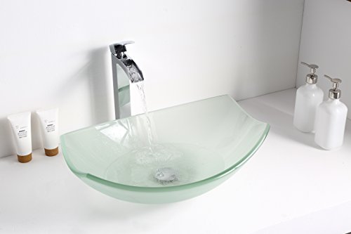 Anzzi Pendant Modern Tempered Glass Vessel Bowl Sink In Lustrous Frosted, Top Mount Bathroom Sinks Above Counter, Round Vanity Countertop Sink Bowl With Pop Up Drain, Ls-Az085 #TOP5