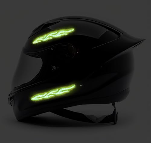 Image of customTAYLOR33 High-Intensity Grade Premium Reflective Tribal Flame Helmet Decals, Motorcycle Safety Sticker Decals (Special Edition Lime Green)