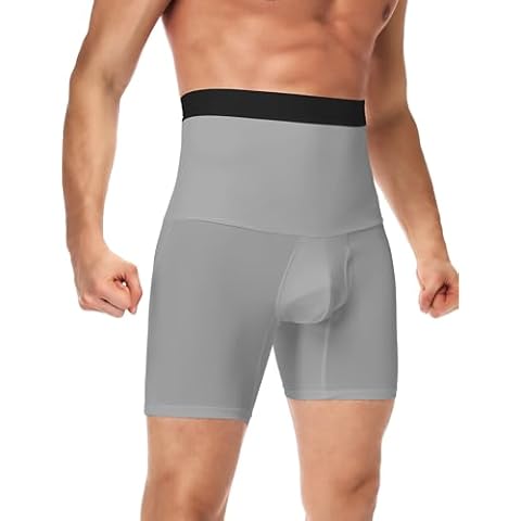 SLIMBELLE Mens Shapewear Tummy Control Shorts High Waist Girdle Boxer Briefs Corewear Compression Underwear Gray M Cover