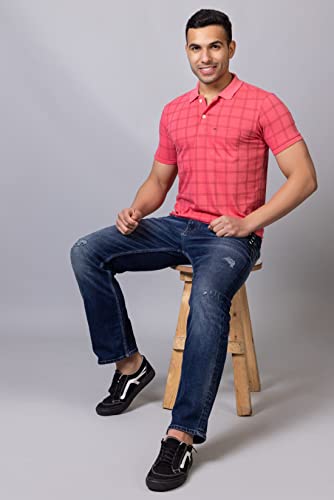Image of PRORIDERS Half Sleeve 100% Pure Cotton Fabric Collared Regular Fit Men's Polo Checkered Tshirt with Pocket for Casual wear
