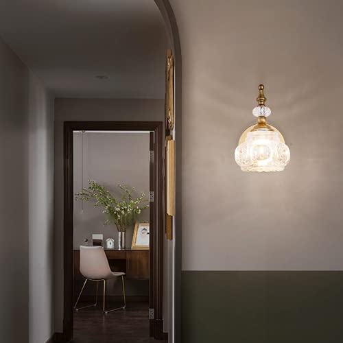 Zilanl Vintage Wall Sconces, 1-Light Wall Lighting With Crystal Glass Shade, Matte Brushed Antique Brass Finish, Crystal Wall Light, Wall Lamp For Bathroom, Bedroom,Hallway(G9 Base) #TOP7