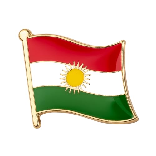 Flag of Kurdistan National Flag Metal Enamel Pin Badge – 1.9cm x 1.6cm – Kurdish Sun Emblem Hard Enamel Lapel Pin – Kurdish Identity Symbol for Jacket