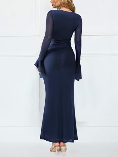 Lrady Womens 2 Piece Sets Long Sleeve Cropped Top Bodycon High Waist Party Maxi Pencil Skirts Long Dress Outfits2