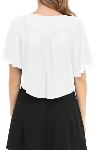 Women's Solid Puff Sleeve Kimono Short Cardigan Loose Cover Up Casual Blouse Top Chiffon