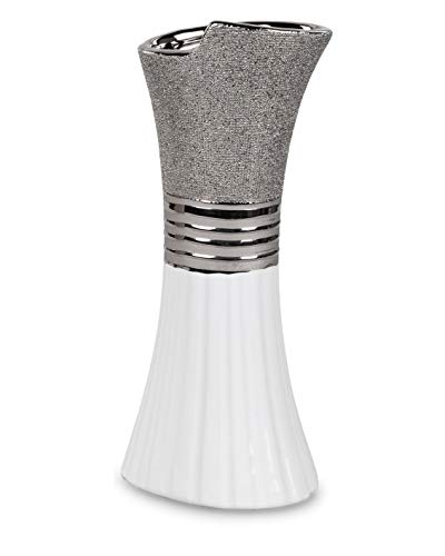 Vase déco Moderne Vase à Fleurs Vase de Table Vase en céramique Blanc/Argent 13x30 cm Cover