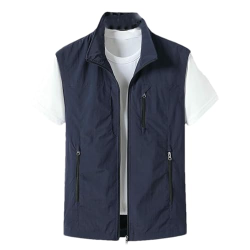 Veste d'été sans manches homme légère gilet multi-poches bleu imperméable XXL décontracté