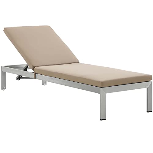Modway Shore Aluminum Outdoor Patio Chaise Poolside Lounge Chair With Cushion, Mocha #TOP5