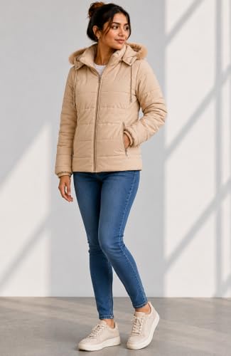 Image of SANE ORIGINALS Winter Jacket for Women with Detatchable Hoodie Cap || Lightweight Full Zipper Regular Fit Warm Jacket for Ladies