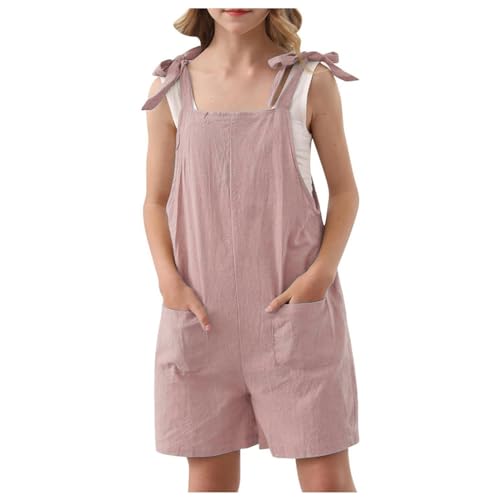 Genérico Mono De Vaquero Para Bebé Sin Mangas para Niñas con Correa Ajustable y Práctico Bolsillo en Monos Cortos Veraniegos (Brick Red, 9-10 Years)