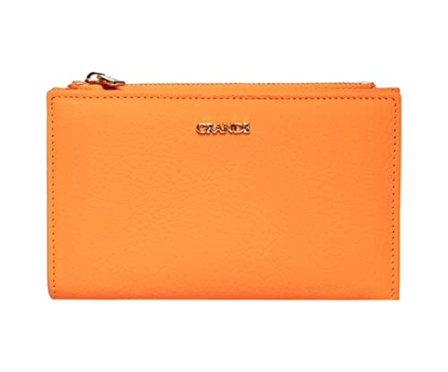 grande 2804 Genuine Leather Medium Bifold Wallet For Women Minimalist Wallet Ladies Zippered Mini Purse Small Card Holder (Orange)