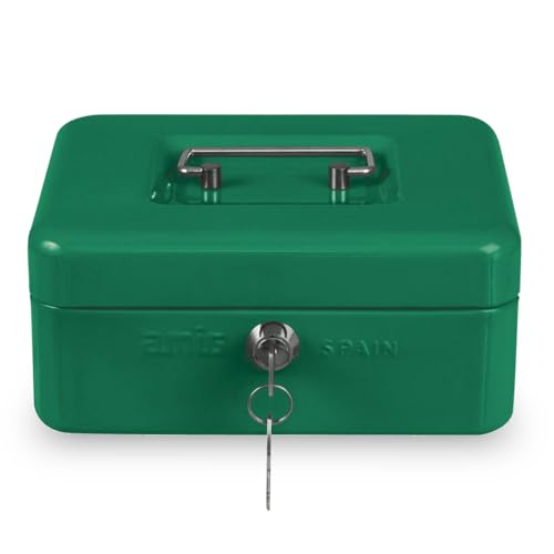 Amig - Coffre-fort - Coffre-fort pour argent, billets et pièces - Avec plateau à monnaie et 2 clés - Acier - Couleur: Vert - 200 x 160 x 90 mm